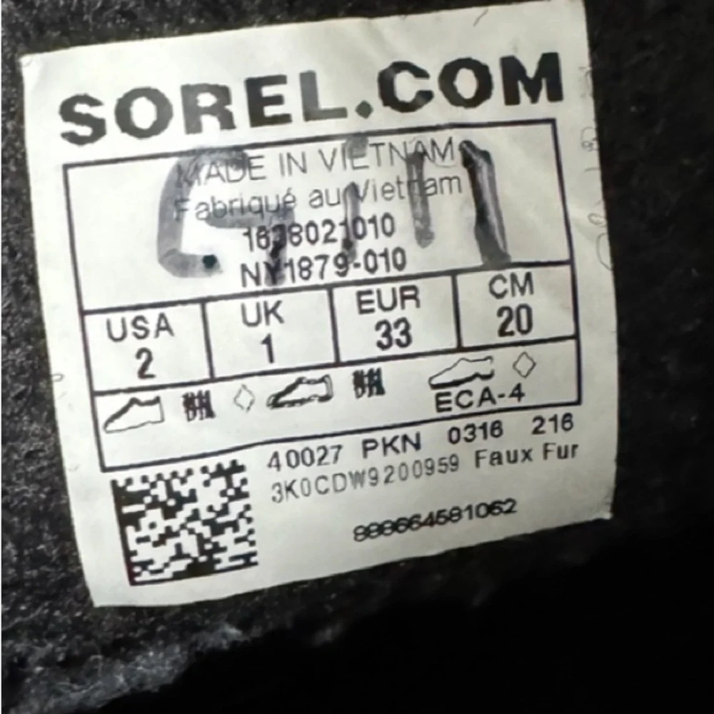 Sorel Black and Cream Kids Snow Boots Kids Size 2
